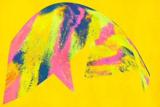 Modern abstract neon brushstroke arc on yellow background