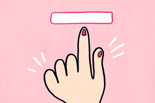 Hand pressing blank button on pink background illustration