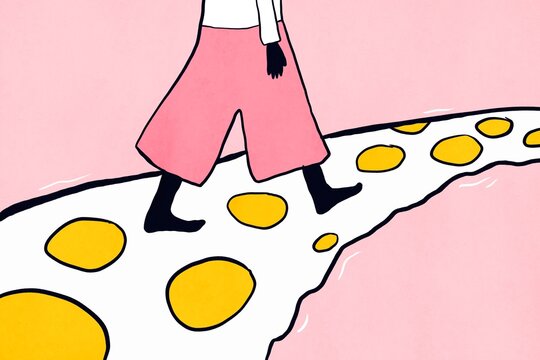 Surreal illustration of a person walking on a winding path