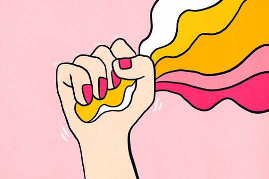 Feminist fist holding gender equality ribbon illustration