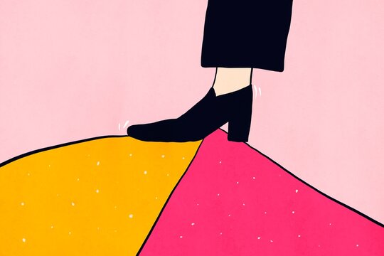 Fashion illustration of high heel stepping on colorful hill