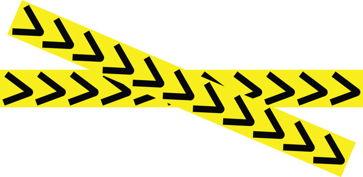 Two crossed yellow caution tapes with black arrow pattern symbols