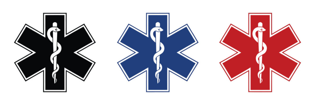 Star Of Life Medical Icon Set Featuring Emergency Response, Healthcare, Doctor, Nurse, EMT, EMS, And First Aid Symbols, Clean Modern Vector Illustration For Hospitals, Clinics, Ambulance Services, And