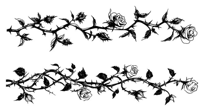 Thorny rose vine borders in detailed botanical style