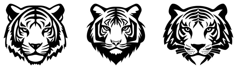 Obraz premium Tiger head mascots with fierce expressions in bold vector graphic style