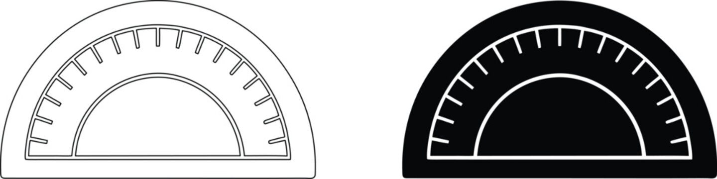 Protractor icon outline and glyph vector semidircle measurement tool for geometry mathematics school education.