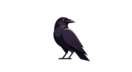 Obraz premium Isolated Black Crow Bird with Green Eyes on White Background