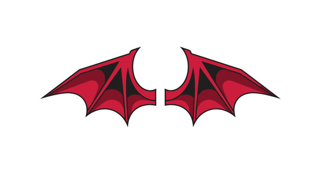 Red Bat Wings Isolated on White Background - Devil, Fantasy, Halloween