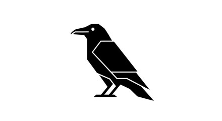 Obraz premium Geometric Black Raven Icon, Minimalist Bird Silhouette on White Background
