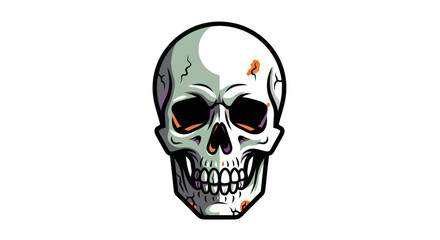 Stylized Human Skull with Cracks and Orange Accents Isolated on White