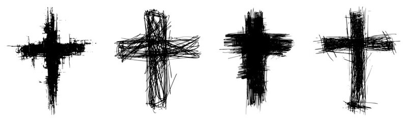 Fototapeta premium Christian cross symbols in expressive hand drawn ink style