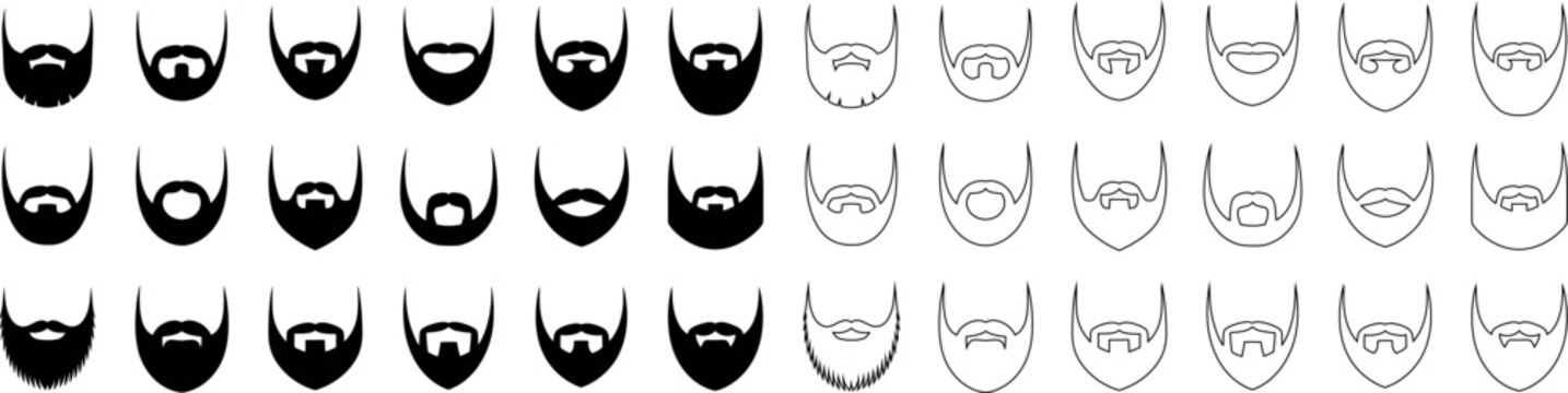 Collection of various beard and mustache styles and shapes vector graphics