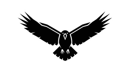 Obraz premium Black raven bird flying with open wings, isolated on white background, vector silhouette