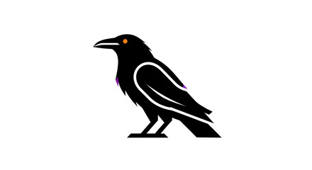 Obraz premium Stylized Black Crow Bird with Orange Eyes Isolated on White Background
