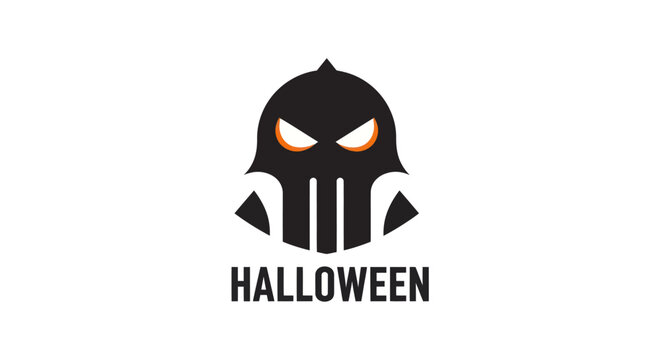Halloween skull logo icon with text isolated on white background