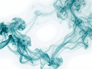 Fototapeta premium Teal smoke swirls, misty tendrils, abstract fog shapes, wispy cloud forms, ethereal vapor