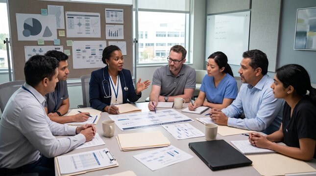 Physician Leader Guiding AI Care Planning Roundtable With Clinical Team