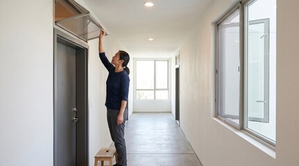 Fototapeta premium Screened Ventilation Setup in Urban Apartment Corridor Interior