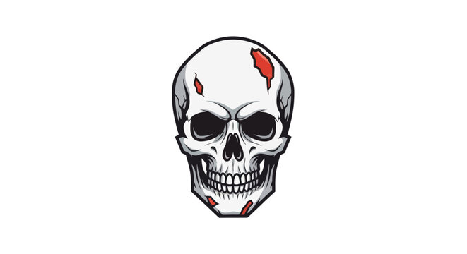 Scary Human Skull with Red Scratches Isolated on White Background