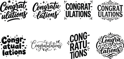 Obraz premium Congratulations Typography Designs with Decorative Fonts, Stars, and Swirls for Celebration and Greeting Graphics