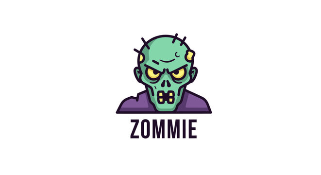 Cartoon Zombie Face Isolated Icon with "ZOMMIE" Text