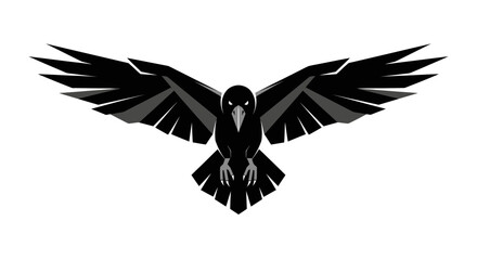 Obraz premium Stylized black crow with spread wings isolated on white background.