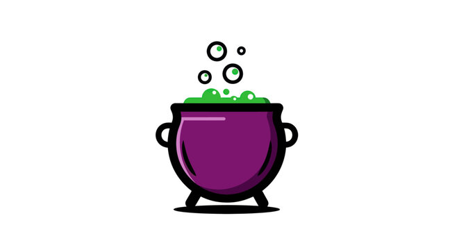 Purple Witch Cauldron Bubbling Green Potion Isolated