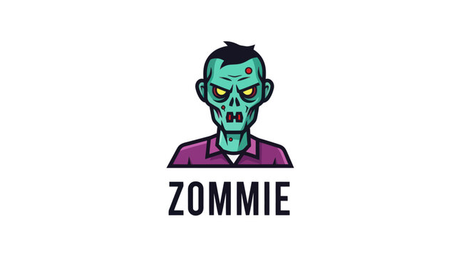 Cartoon Zombie Head Icon with Text ZOMMIE