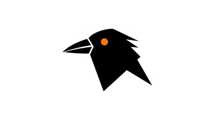 Fototapeta premium Stylized black crow head logo with orange eye on white background