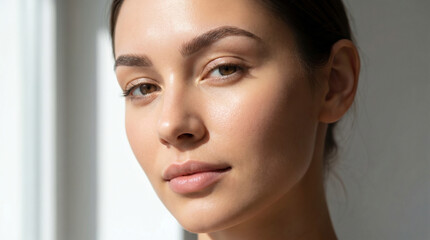 Naklejka premium Natural beauty portrait of young woman with healthy glowing skin