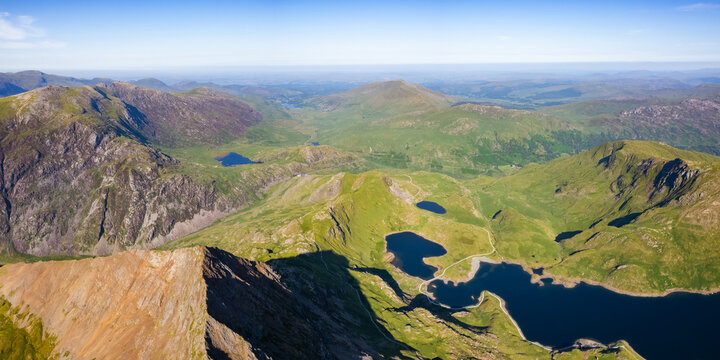 Peak Crib Goch, Lake Llyn Llydaw, Epic landmark in Snowdon Mountain. Famous Adventure location in Wales