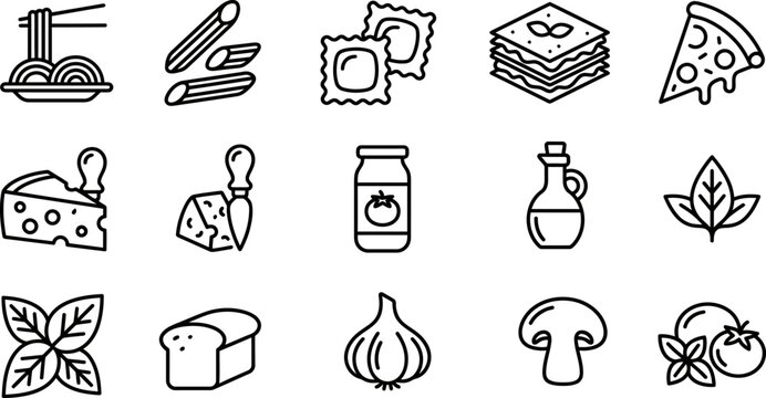 Italian Cuisine Outline Icon Set Premium Monoline Food Vector Collection