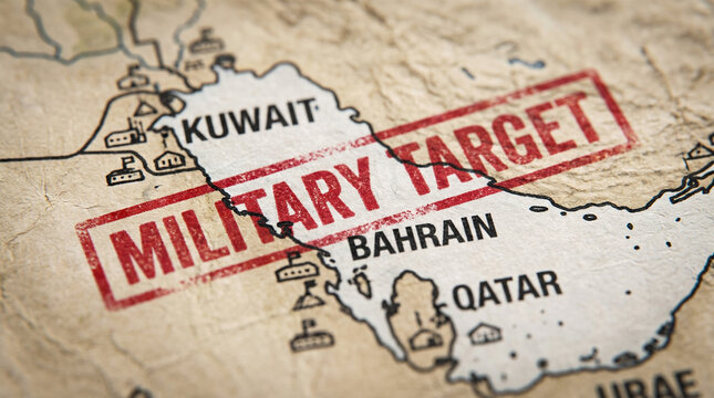 Military target red stamp on middle east map with military, geopolitics