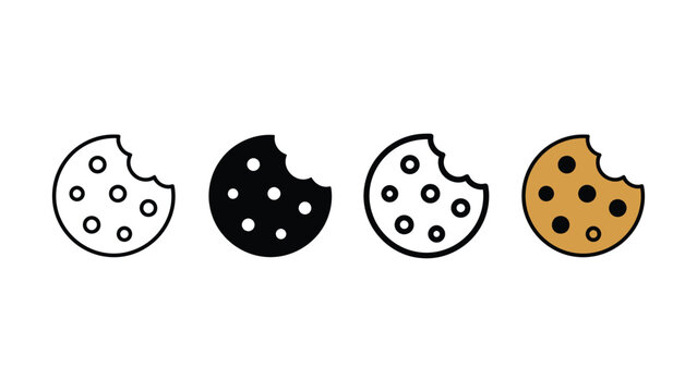 Four different colored bitten cookies on a white background