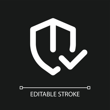 Minimalist editable stroke shield icon with abstract design on black background