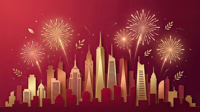 Spectacular singapore national day fireworks display over golden city skyline celebration illustration