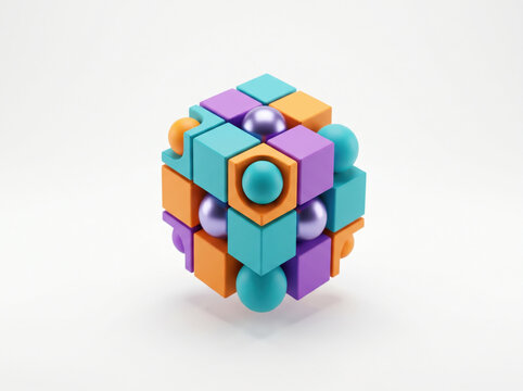 Colorful geometric 3d rubik's cube with vibrant squares
