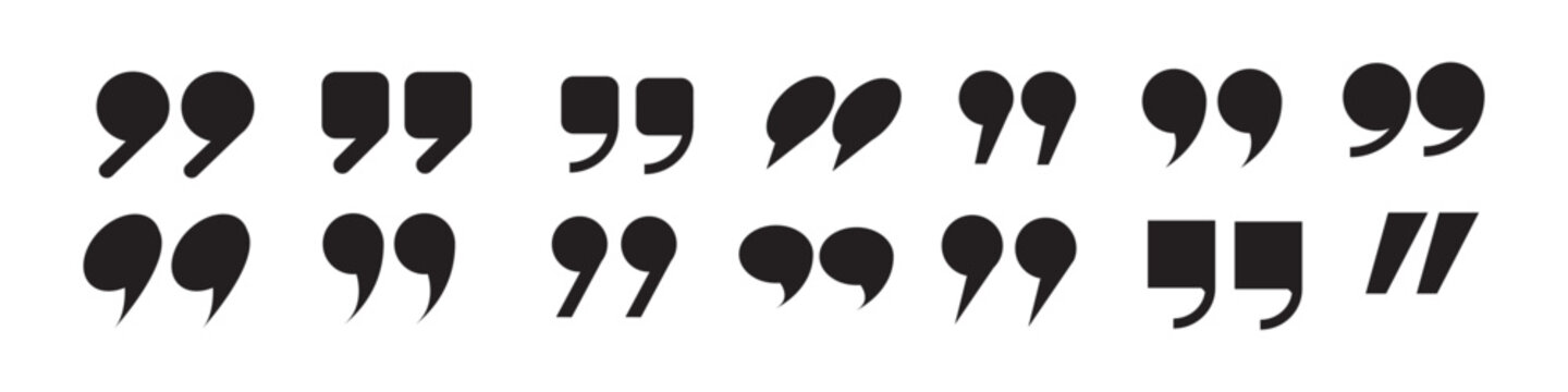 Black quotation mark silhouettes on a white background punctuation symbols for text and dialogue