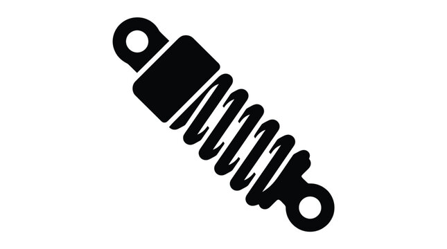 Minimalist black vector illustration showing a mechanical shock absorber component for automotive vehicle suspension systems