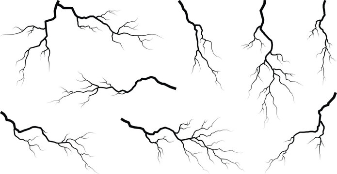 Thunder bolt crack vector set, Lightning strike crack collection, Electric energy fracture