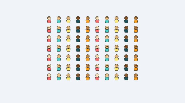 Diverse group of stylized human icons forming a structured grid.