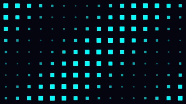 Abstract digital background with glowing cyan squares in a geometric wave pattern.