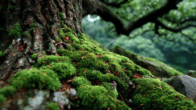 Fresh woodland moss creating rich natural bark texture closeup landscape pictures