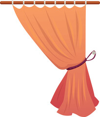 Beige draperies curtain on the cornice tied on side of tassel, vector flat interior decoration, drapery textile shade © sabelskaya