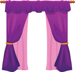Purple curtains and drapery on cornice tied on sides of tassel, vector flat interior decoration textile shade labrecque © sabelskaya
