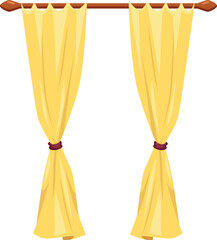 Beige curtains and draperies on cornice tied on sides of tassels, vector flat interior decoration, drapery textile shade © sabelskaya