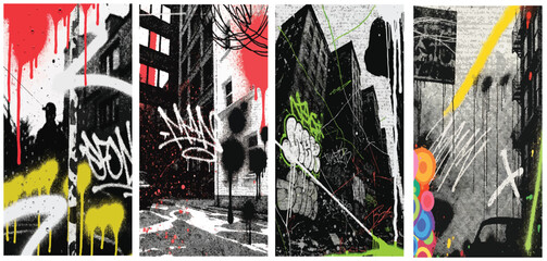 Punk urban background with halftone overlay texture, spray paint and drops. © Naeem 