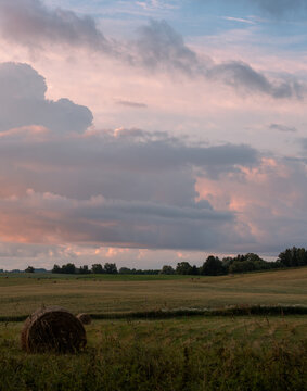 Colorful Summer Sunset Clouds Over the Meadows of Latgale, Latvia