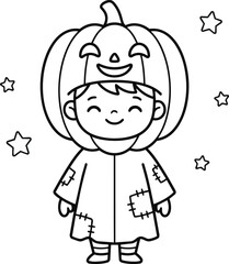 Fototapeta premium Happy child in a pumpkin hat and monster costume