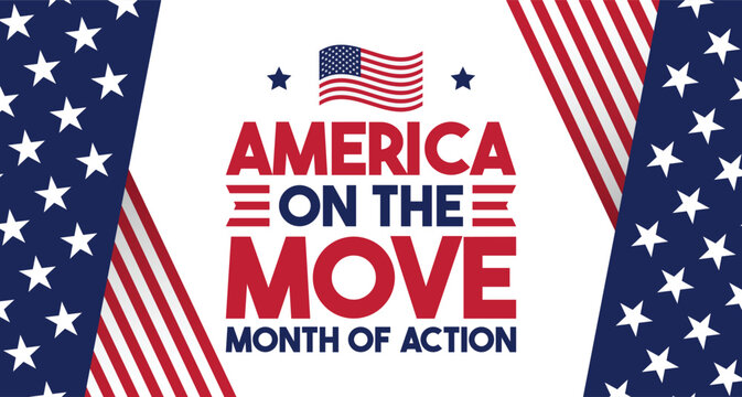 America on the Move &ndash; Month of Action September Patriotic Vector Illustration
